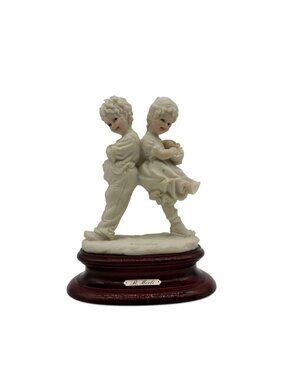 Vintage Capodimonte B Merli Florence Italy Figurine Boy Girl 1982 Wood Base 7"